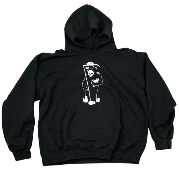Mens Hoodie Sweatshirt Large Pullover Death Is A Cat Person Grim Reaper Casual - Picture 1 of 9